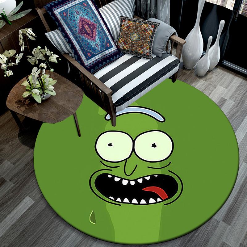 Pickle Rick Round Area Rug,Carpet Rug for Living Room Bedroom Sofa Playroom Decor,Non-slip Floor Mat