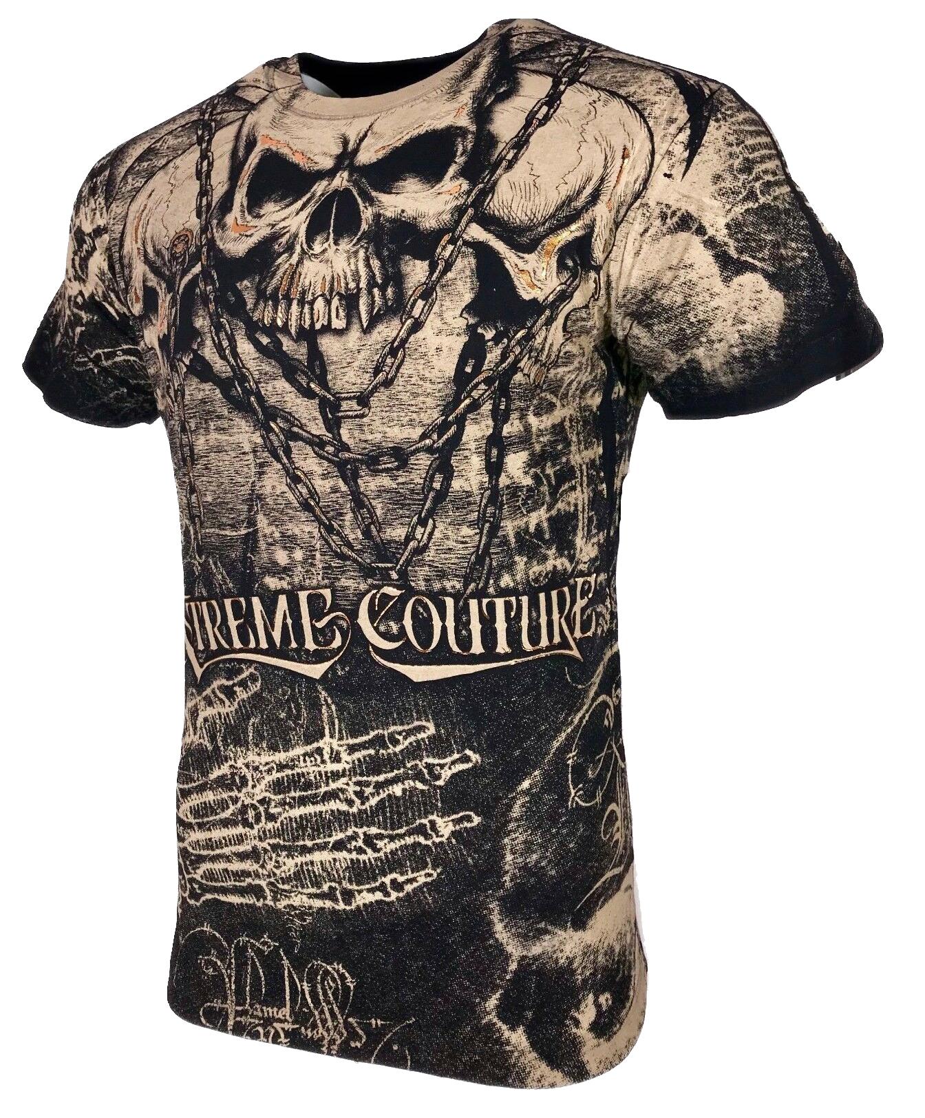 Xtreme Couture by Affliction Herren T-Shirt Hades Totenkopf Kreuz XL gray
