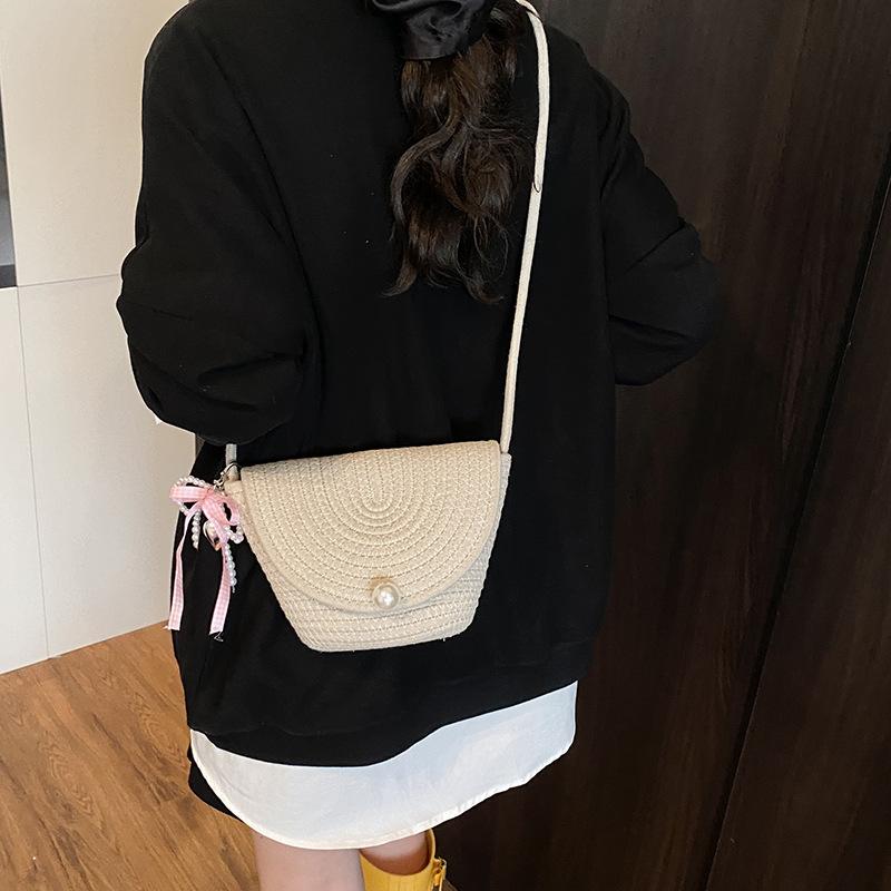 Summer Retro Woven Bag Women's 2025 New Fashion Versatile Mini Bucket Bag Vacation Beach Bag Messenger Bag