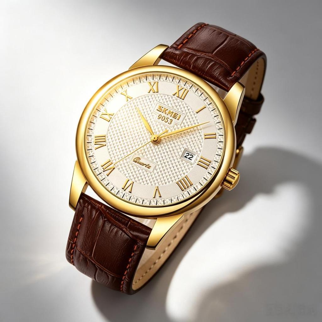 Unisex Quarzuhr SKMEI Römische Ziffern Lederarmband 30M Wasserdicht 9058