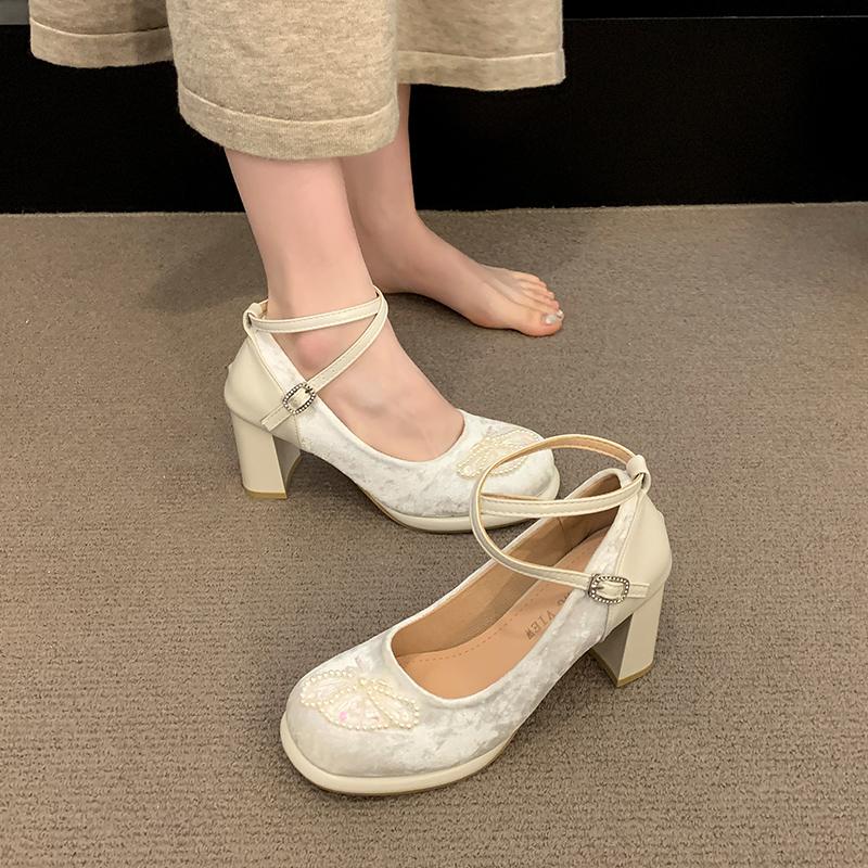 Mode 2024 Lolita Schuhe Damen Mary Janes High Heels Schuhe Damen Plateau Sandalen Weibliche Mode Elegant Kreuzriemen Dicke Absätze Schuhe