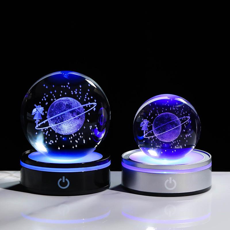 3D Lazer Kazımalı Yıldızlı Gökyüzü Gece Lambası Kristal Küre