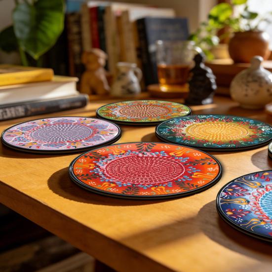 Zeeschildpad Houten Onderzetter Set, 2D Hittebestendige Mat voor Koffie Thee Kopjes, Antislip Tafelbeschermer, Zomer Huisdecoratie