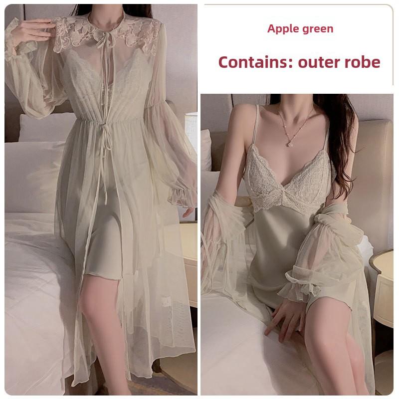 Sexy Backless Large-size Pajamas Plus Chest Pads Gather Lace Suspender Pajamas Women's Loungewear Set