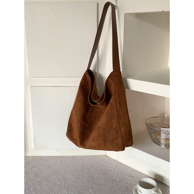 Suede Retro Commuter Tote Bag Women's Logo Autumn and Winter Shoulder Bag Women's Versatile Large-capacity Plush Bag