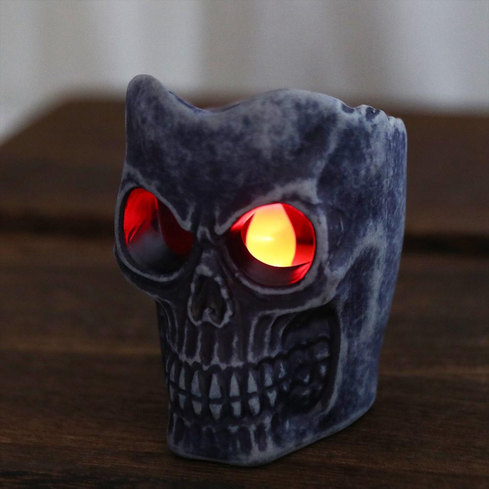 Horror Skull Head Candle Lamp Glow Ghost Lamp Ornament Desktop Decor Skull Head Night Light  KTV