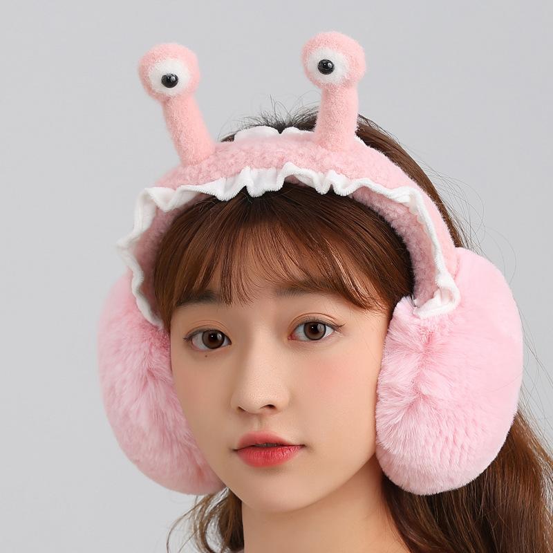 

Cute Funny snail Winter Earmuffs, Soft Warm Plush Ear Warmers Foldable Outdoor Ear Cover Headband for Women Teen Girls розовый