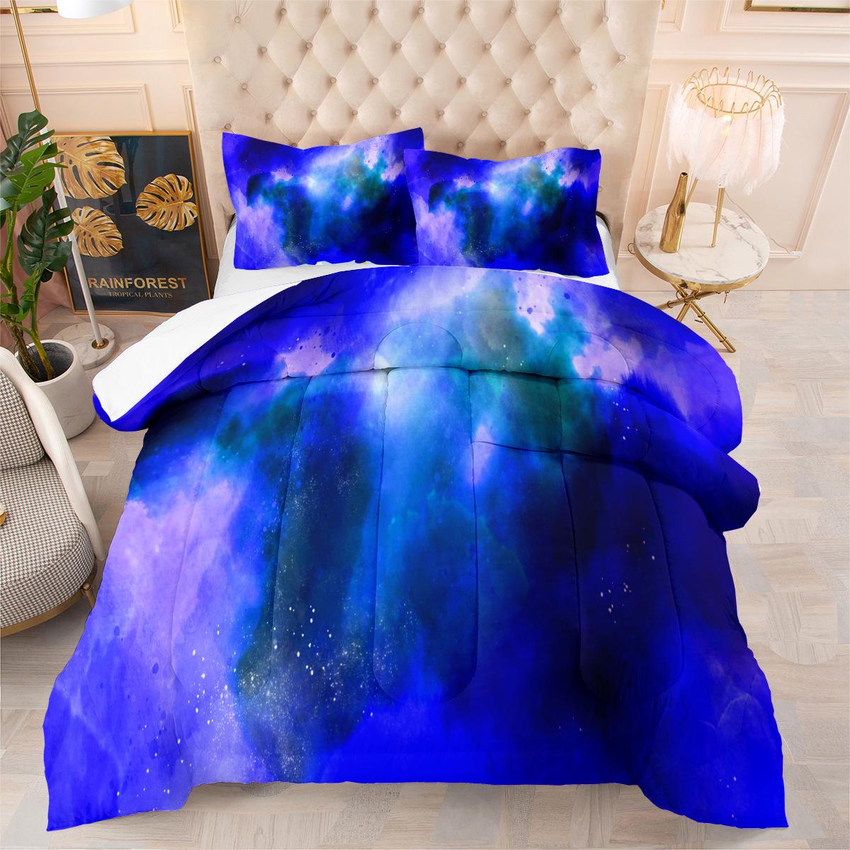 Constellation Starry Sky Universe Planet 3d Digital Printing Feather Silk Quilt Fat Quilt Cover Three-piece Set 172*218cm