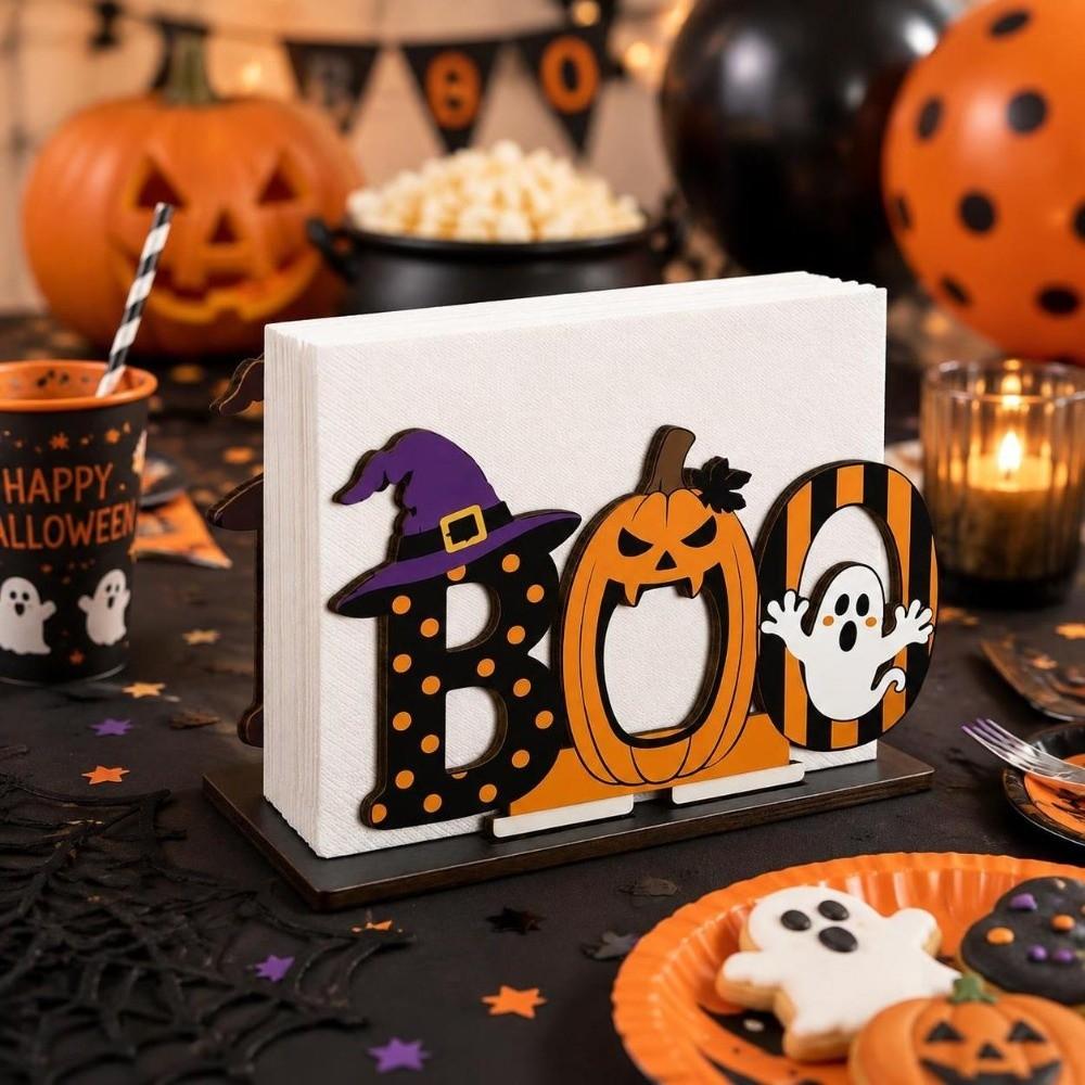 Wood Wooden Napkin Holder Ghost Pattern 2D Flat Tissue Holder Holiday Party