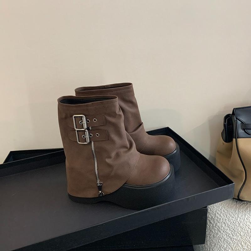 

Женские ботильоны на толстой подошве, дизайнерские, с пряжкой-ремнем, на платформе и каблуке, осенне-зимние, современные короткие ботильоны 35