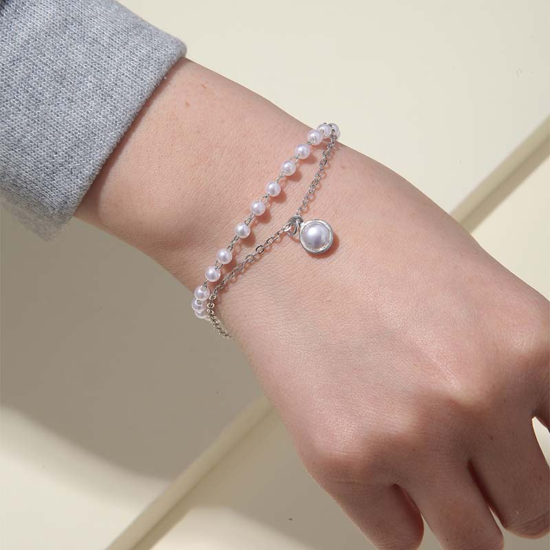 Brățări cu Lanț din Perle Albe Coreene Pentru Femei Fete Elegante Culoare Argintie Margele Link Brățară cu Charm de Mână Bijuterii Cadouri de Nuntă
