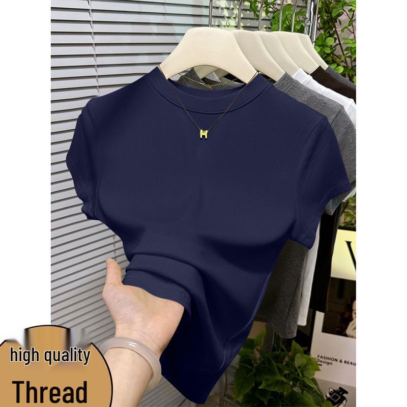 Damen Geripptes Koreanischer Stil Einfarbige Kurzarm Slim Fit Oberteil