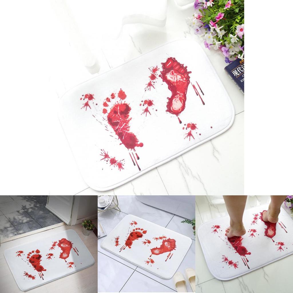 Halloween Blood Footprint Pattern Bath Mat With Polyester Fabric And Cartoon Design For Bathroom Decor
