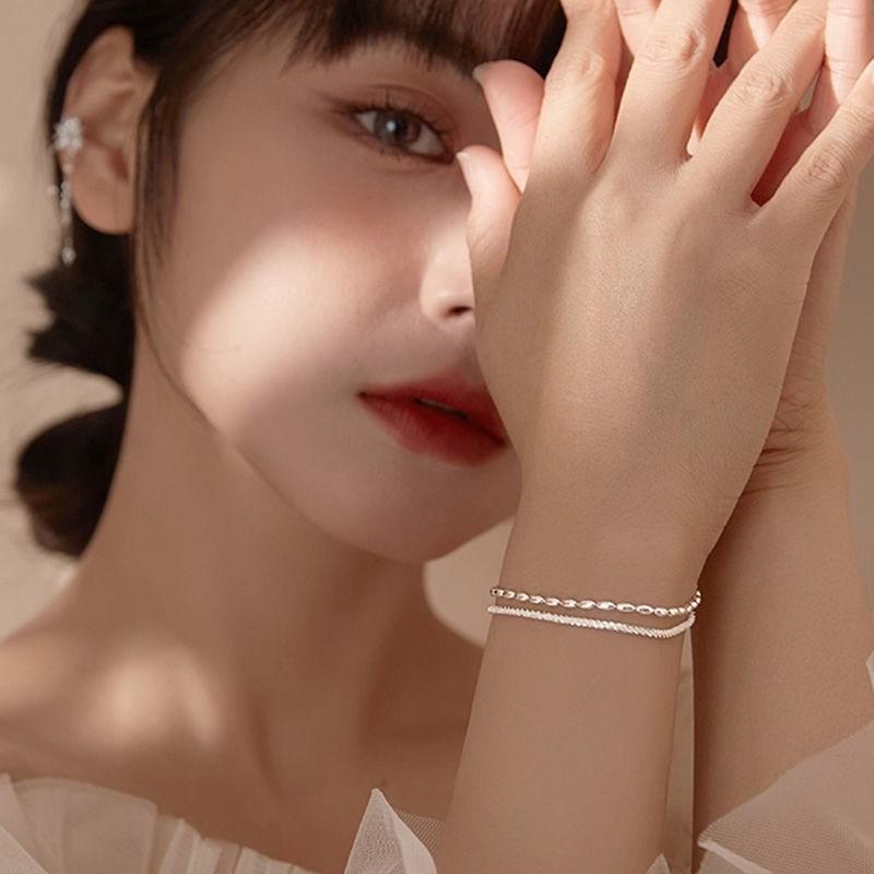 925 Sterling Silver Double Layer Bracelet Beads Exquisite Simple Women Bracelet Fine Jewelry Accessories