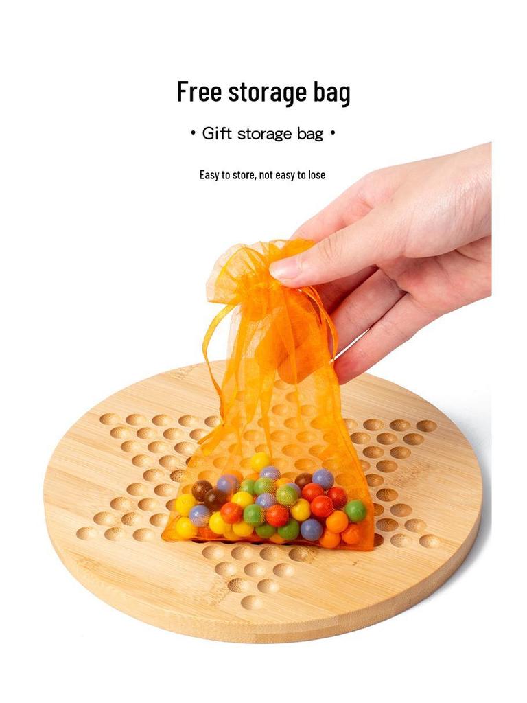 Children's Hexagonal Bamboo Jump Checkers Game with Colorful Wooden Beads, Parent-Child Interaction Board.