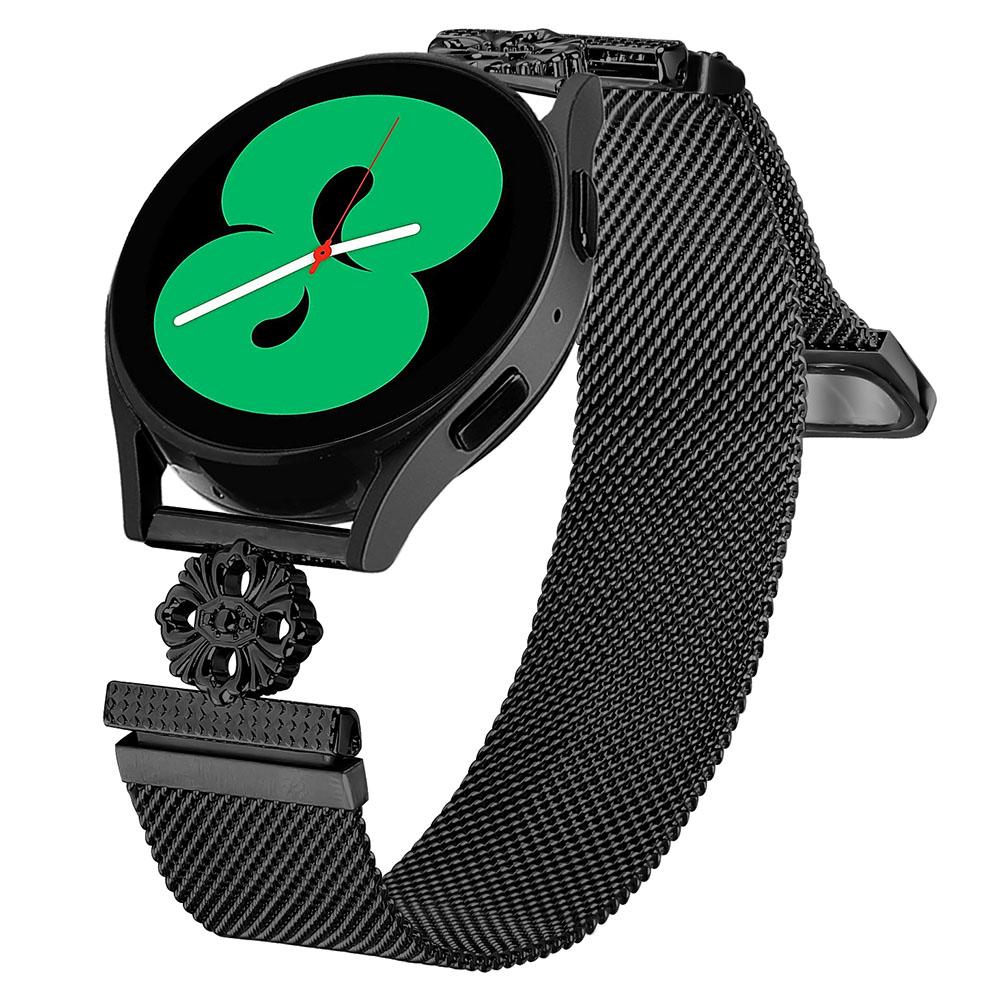

For Samsung Galaxy Watch4 40mm/44mm Milanese Band Flower Stainless Steel Magnetic Mesh Watch Strap Black