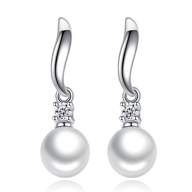Sterling Silver Pearl Drop Earrings with Cubic Zirconia Accent Dangle Earrings for Women and Girls Lightweight Jewelry Gift