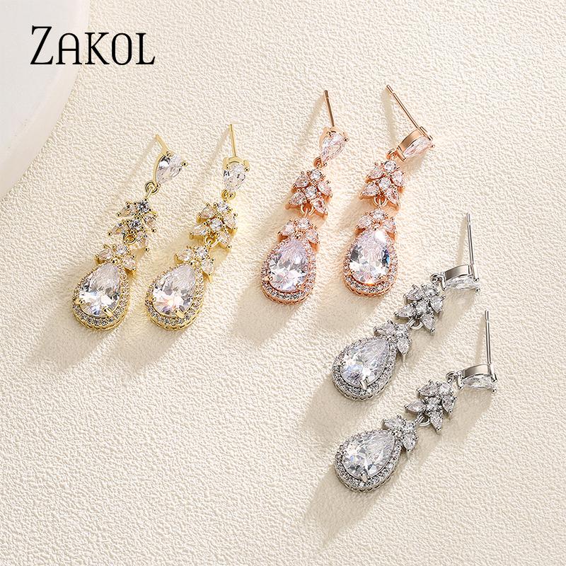 ZAKOL Classic Marquise Zircon Water Drop Cubic Zirconia Dangle Earrings Luxury Wedding Bridesmaid Earring Jewelry for Women