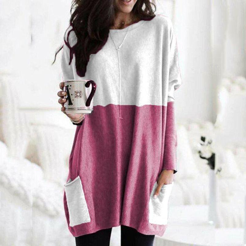 Elegant Women's Jumper Mini Dress Blouse In Vibrant Colors With Two Pockets