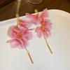 Pink Yarn Mesh Flowers Tassel Dangle Earrings for Women Sweet Girly Imitation Pearl Pendientes Fairy Lolita Party Ear Decoration