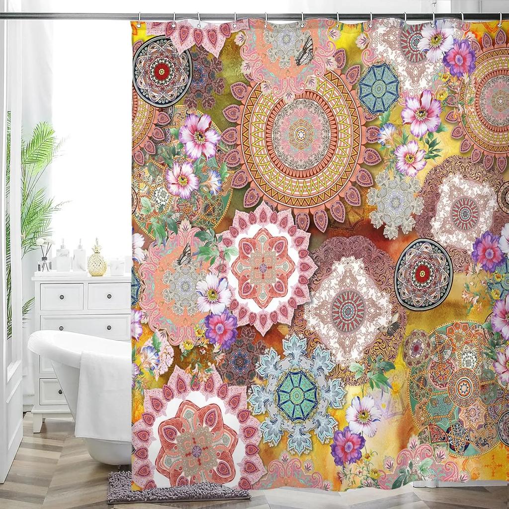 Flerfärgad Blomkonst Blommig Duschdraperi Badrum Dekorativ Vattentät Tvättbar Duschdraperi 180x180cm