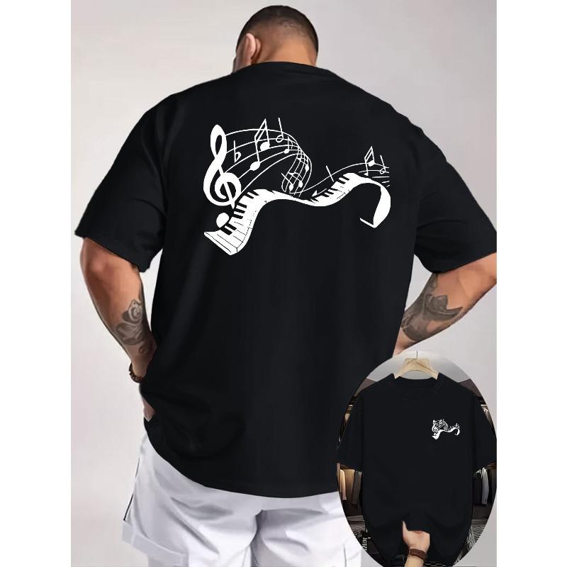

Men s Double-Sided Printed Music Note Piano T-Shirt, Featuring Musical Culture Elements, a Loose and Casual Top for Music Lovers 4XL чорний