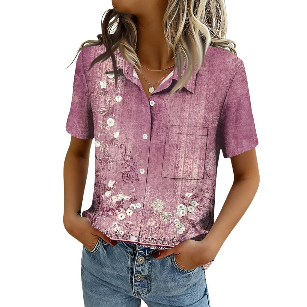Women Blouses Short Sleeve Button Down Shirts Business Casual Dressy Work Tops Summer Spring Clothes