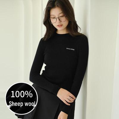 Women's Semi-High Collar 100% Wool Knit Top