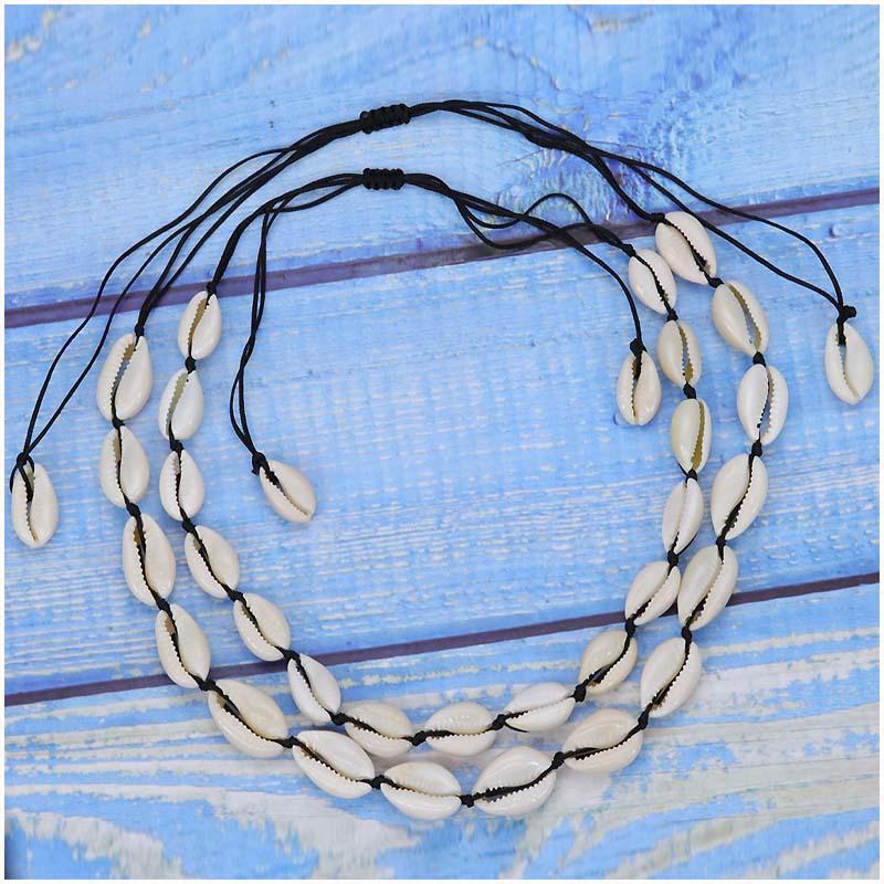 Natural Sea Shell Charm Bracelets Necklace For Women Men Summer Sandy Beach Handmade String Rope Hand-woven Shells Accessories