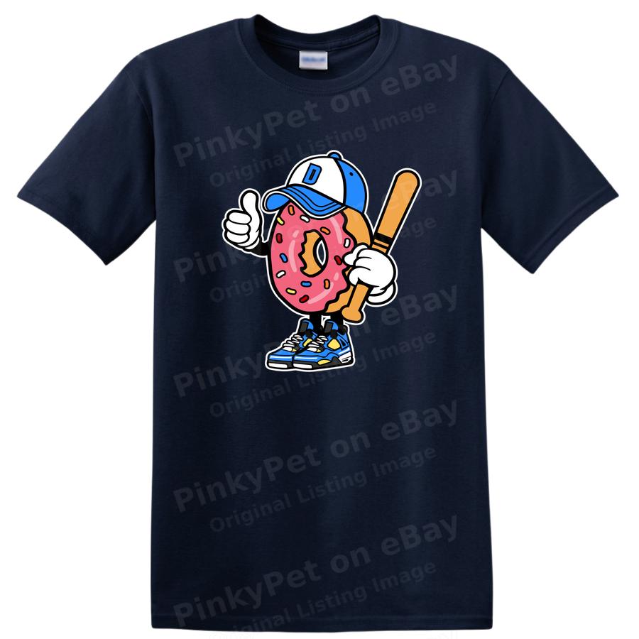 Donut Baseball Player Funny Graphic T Shirt Cool Cute Tee w/ Bat and Cap