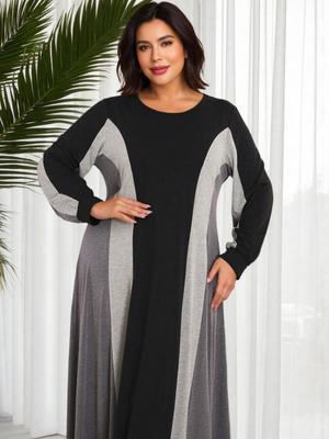 Women's Plus Size Islamic Color Block Long Sleeve Dress