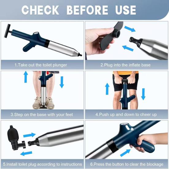 Toilet Unclogger Heavy Duty Vacuum Seal Plunger with 120-Degree Tilt Head Bathroom Clog Remover Clog Remover Tool