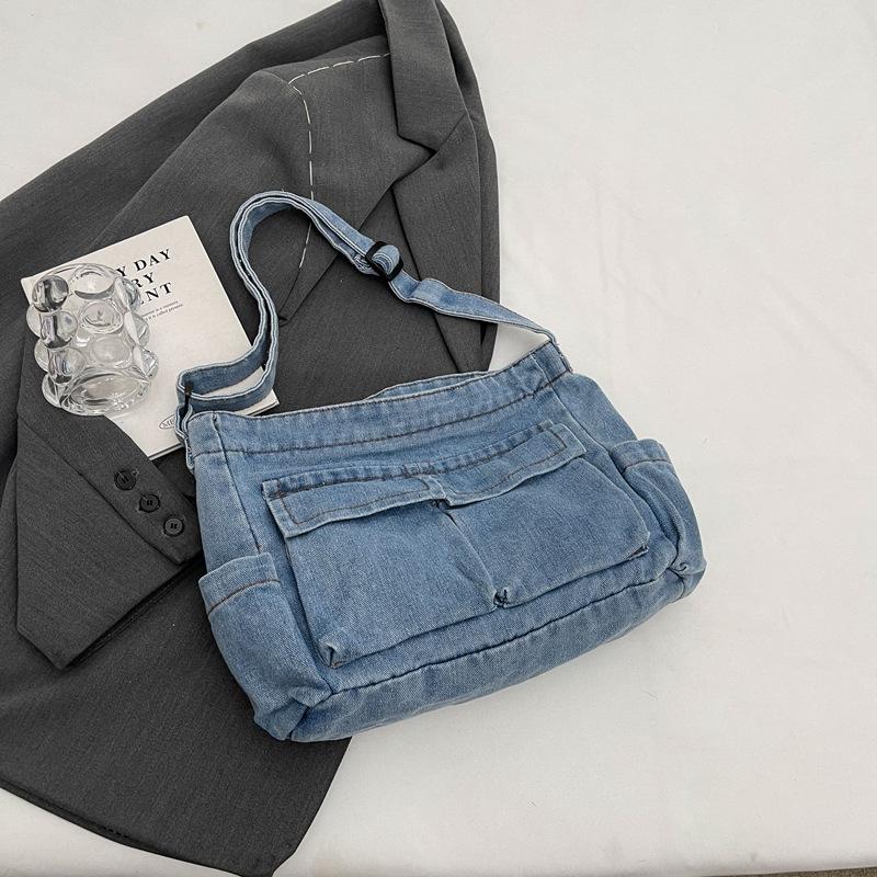 Canvas bag crossbody bag women's popular new large-capacity shoulder bag casual denim Japanese literature student class bag