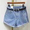 Women's High-Waisted Korean Style Denim Shorts with Rolled Hem