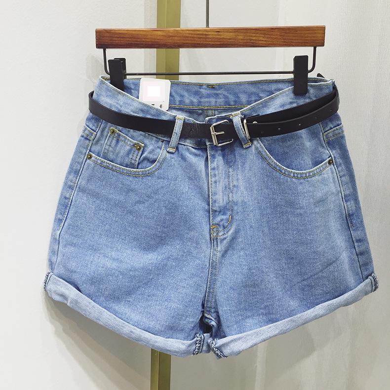 Women's High-Waisted Korean Style Denim Shorts with Rolled Hem