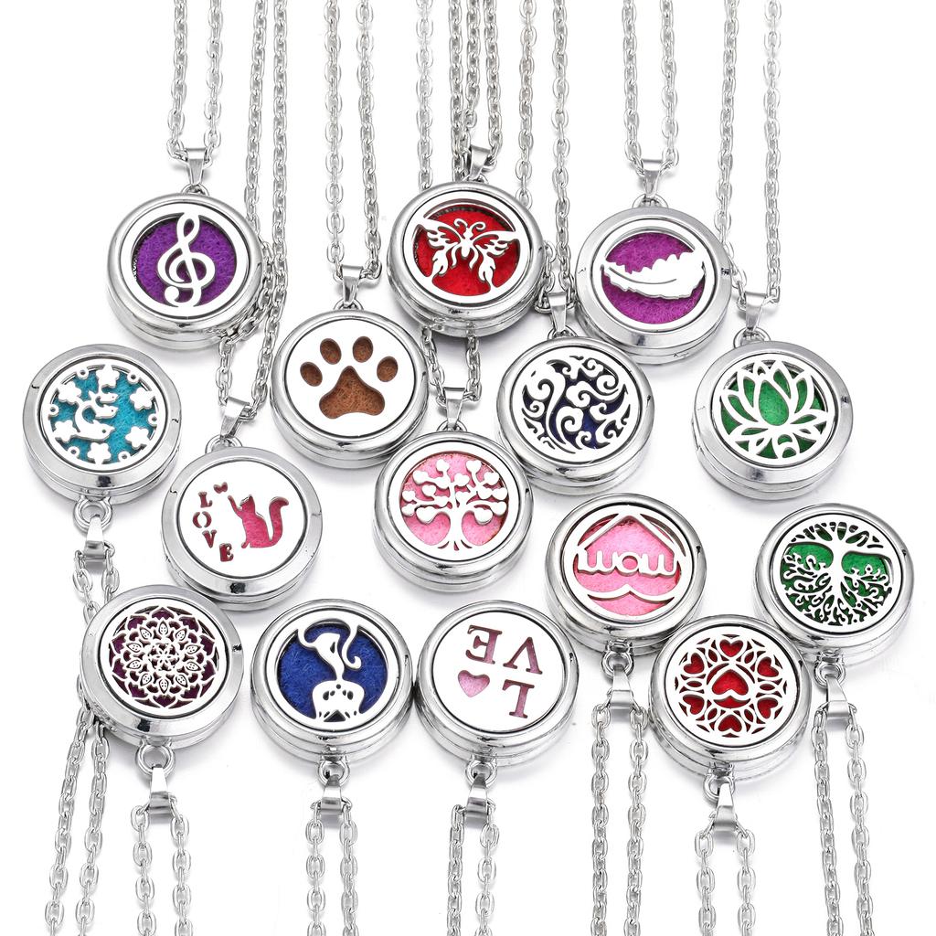 Stainless Steel Fashion Tree of Life Aromatherapy Necklace Essential Oil Diffuser Perfume Locket Pendant Women Jewelry Gift