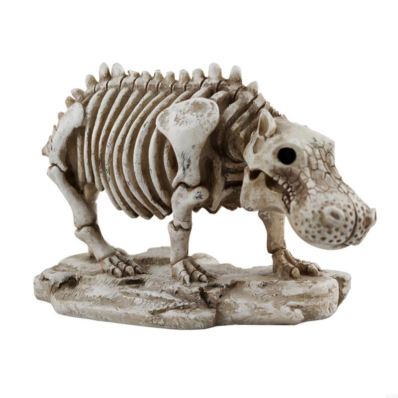 62KD Halloween Themed Resin Skeleton Hippo for Collectors and Holiday Enthusiasts