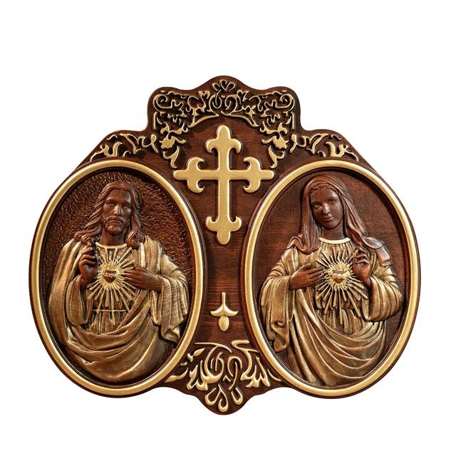 Sacred Heart of Jesus and Heart of Mary Jesus Christ Wall Decor Religious Saint Statue Wood Carve Crafts Catholic Christmas Gift