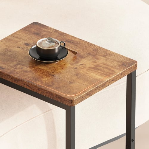 YeTom Side Table with Casters, Movable Bedside Table, Side Wagon, L-Shaped Table, 37cm Wide x 26cm Deep x 53cm High (with Casters), Vintage