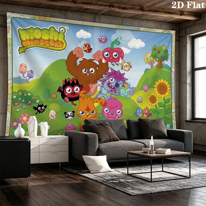 Moshi Monsters Wall Tapestry Aesthetic Wall Hanging Printed Fabric Blanket Decorative Tapestries for Bedroom Living Room Home Decor