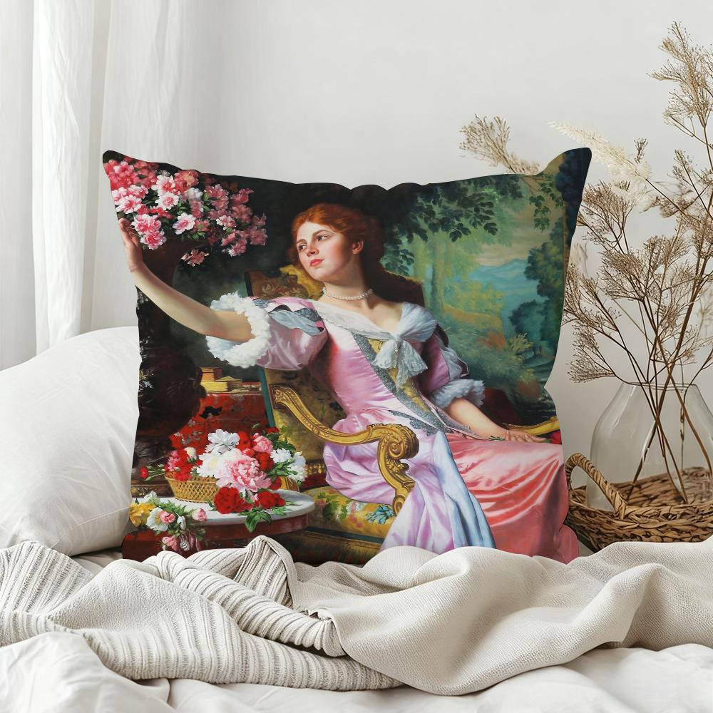 European Victorian Royal Court Ladies Pillow Case Bedroom Sofa Living Room Backrest Decoration Square Cushion Nap Time