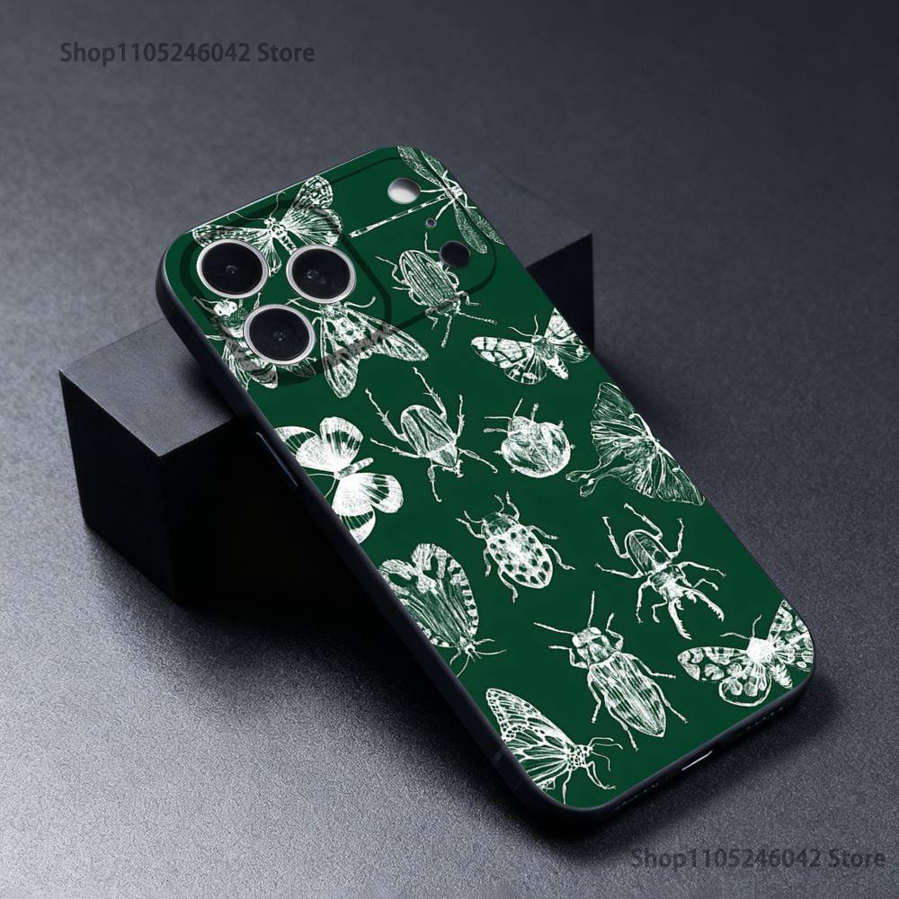 Insects And Bugs For iPhone 17,16,15,14,13,12,11,Pro,Max,Plus Black Soft Cover Phone Case