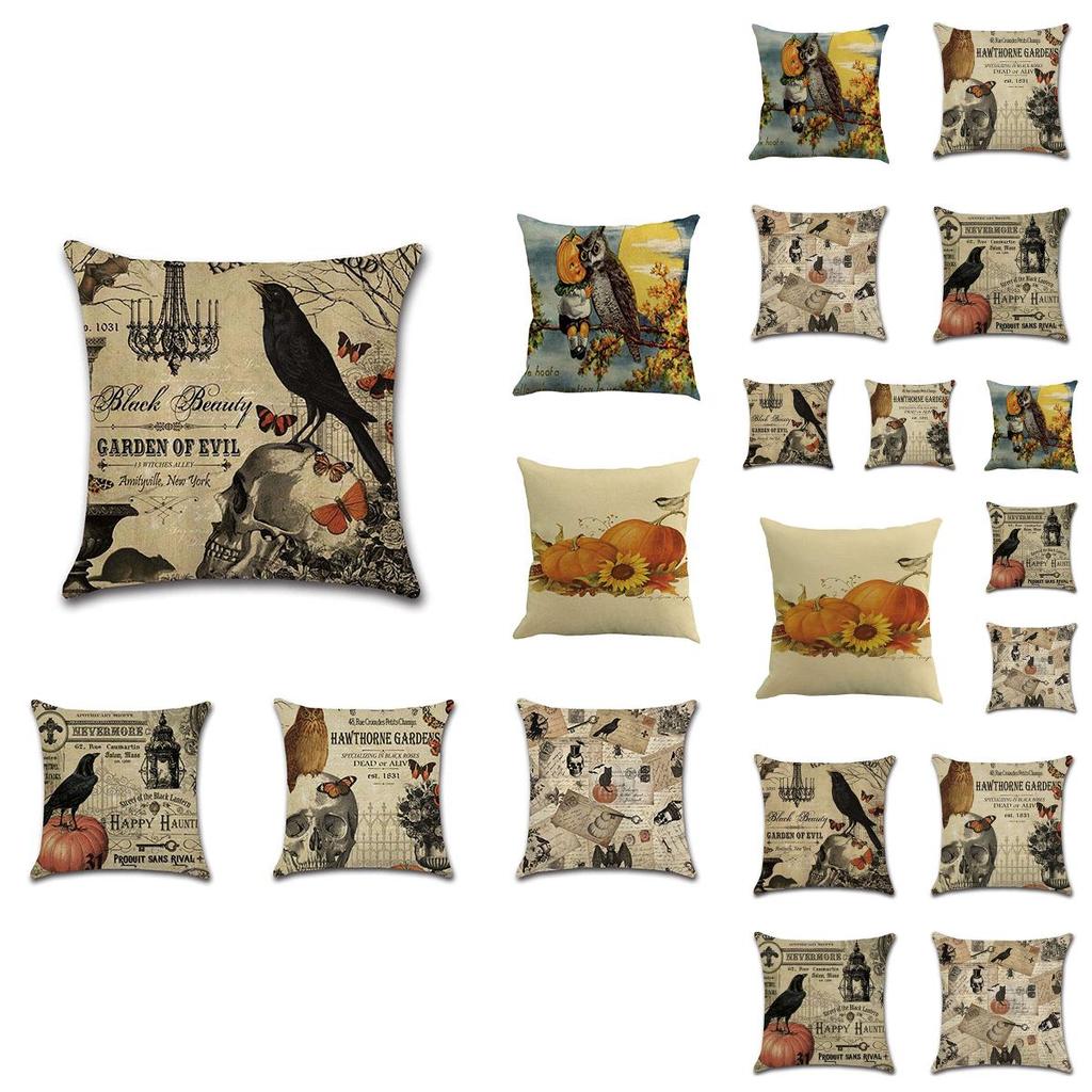 Stylish Cotton Linen Pillow Covers For Halloween Featuring Unique Pumpkin Designs