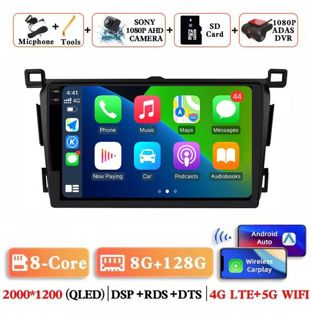 Android 14 Wireless Carplay Auto Car Radio for Toyota RAV4 Rav 4 2013 - 2018 Multimedia Player Navigation GPS 4G+WIFI Stereo RDS