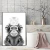Schwarz und Weiß Niedliches Tier und Toilettenpapier Poster Affe Waschbär Katze Hund Hai Leinwand Malerei Wandkunst Badezimmer Heimdeko