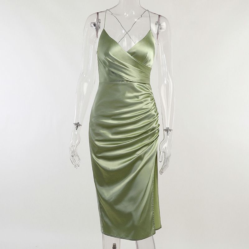 

Женское платье с V-образным вырезом без рукавов сексуальное платье V-образный вырез без рукавов сексуальное платье женское с разрезом Green M