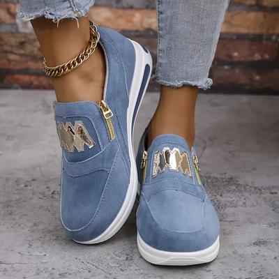 2025 Ladies' Light Blue Casual Sports Shoes with Gold Accents