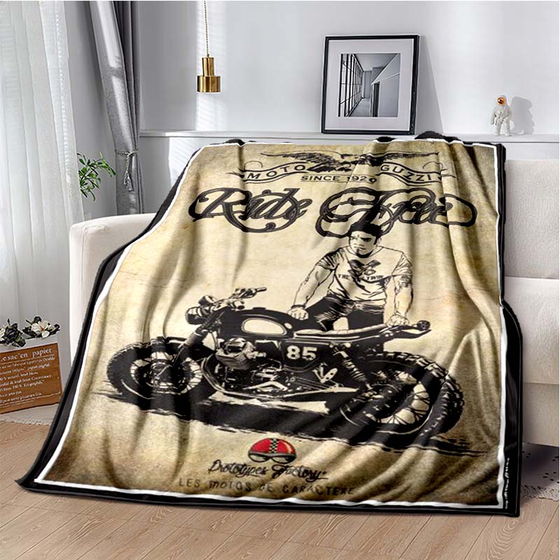 3D Retro Motorcycle G-Guzzi Flannel Printed Blanket Home Sofa Bed Warm Oversized Home Bedding Office Picnic Gift Soft Blanket