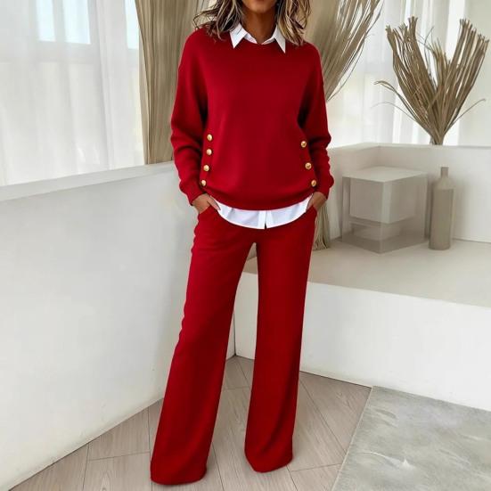 Dámský dvoudílný outfit Splicing Falešný dvoudílný mikina s límečkem a kalhoty s širokými nohavicemi Set Podzimní Ležérní Tepláková souprava Lounge set