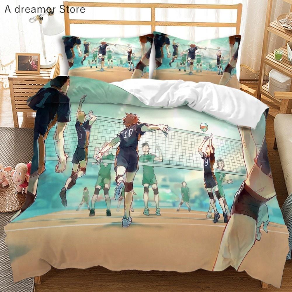 Haikyuu Bedding Set 3D Printed Volleyball Boys Cartoon Anime Duvet Covers Set Luxury Bedclothes For Kids Gift Decor Home